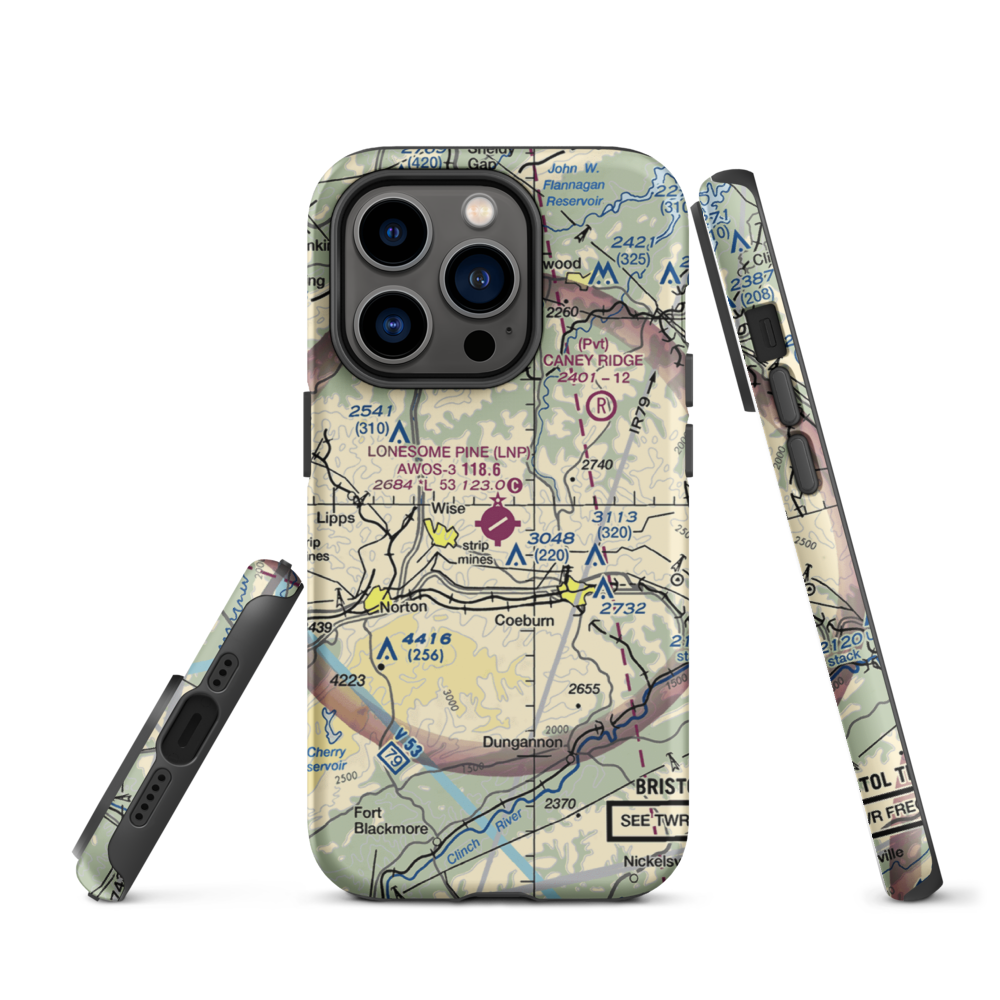Lonesome Pine Airport (LNP) VFR Sectional  Tough iPhone Case iPhone 14 Pro model shown