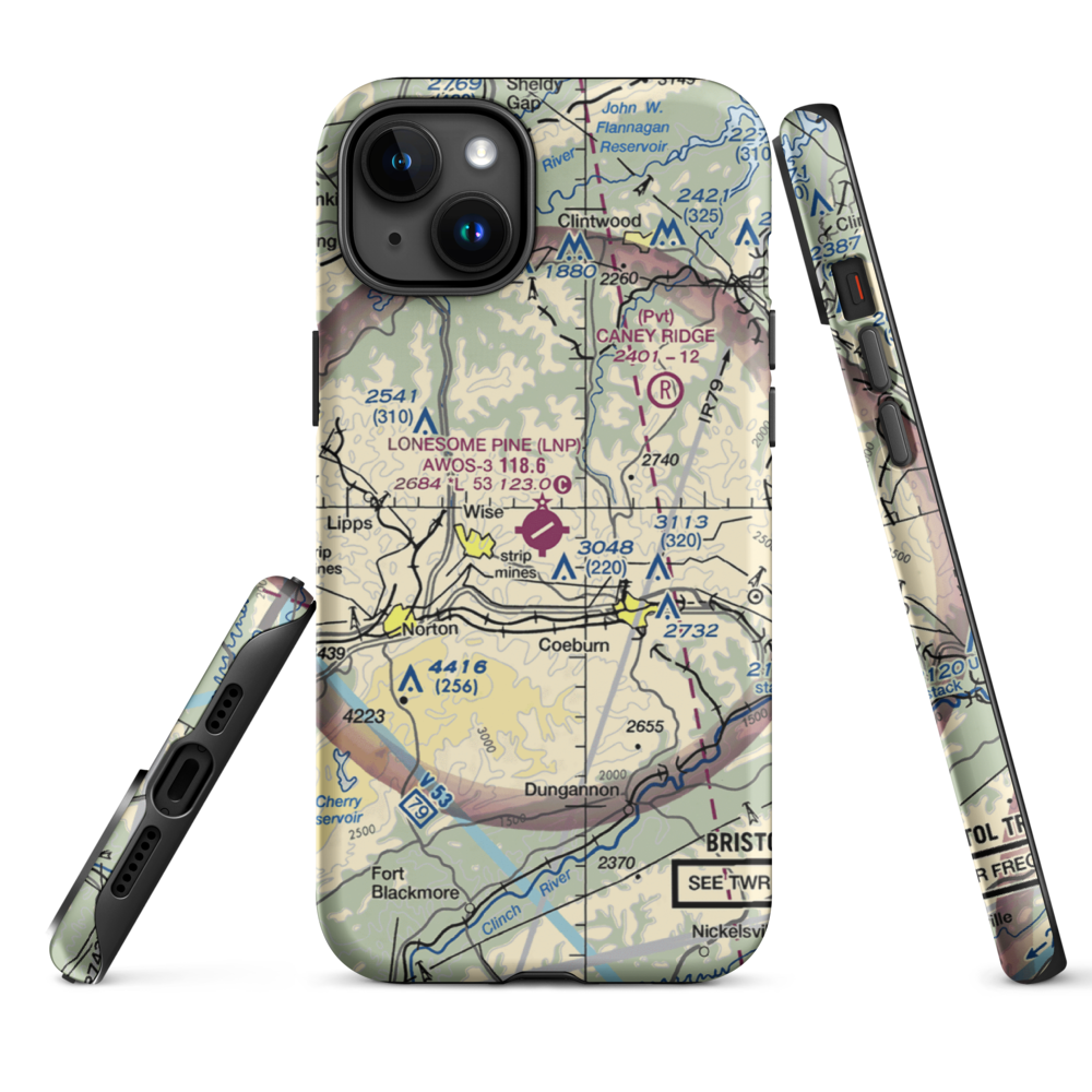Lonesome Pine Airport (LNP) VFR Sectional  Tough iPhone Case iPhone 15 Plus model shown