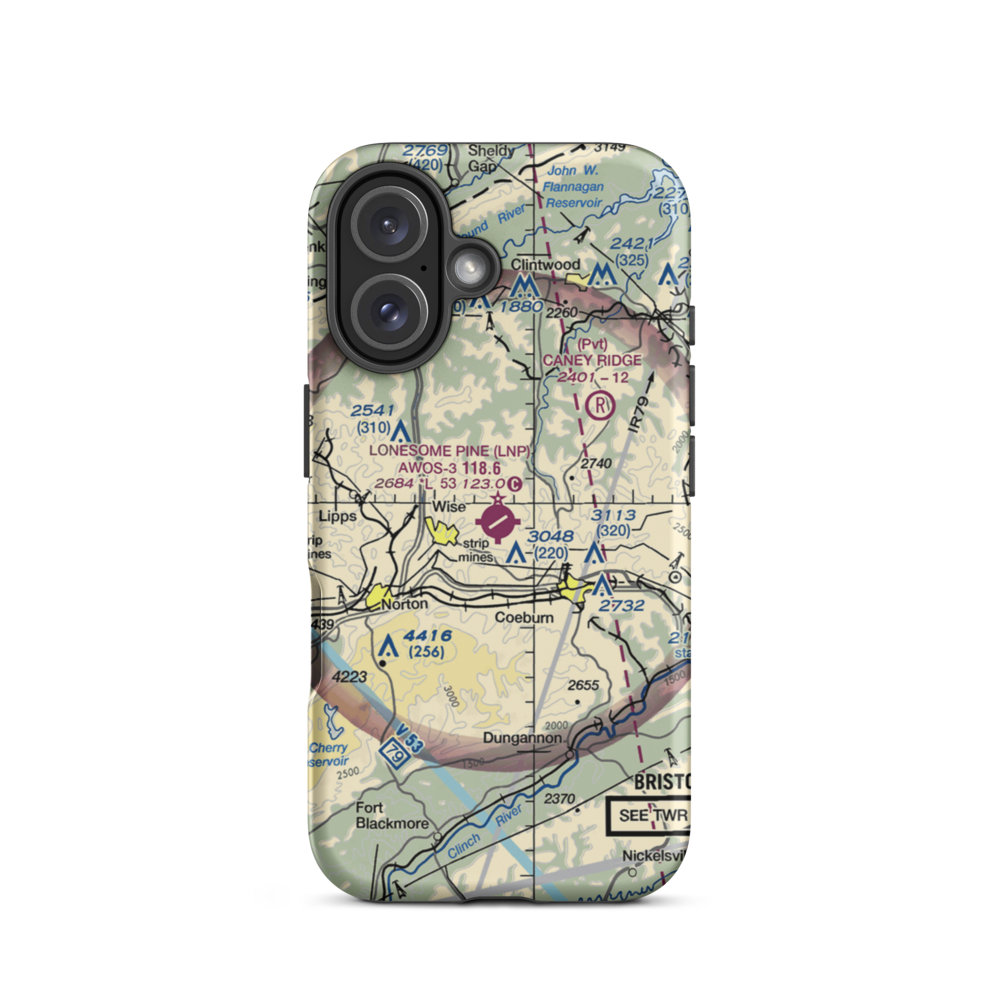 Lonesome Pine Airport (LNP) VFR Sectional  Tough iPhone Case iPhone 16 model shown