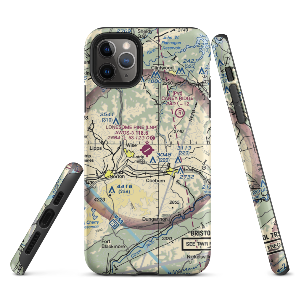 Lonesome Pine Airport (LNP) VFR Sectional  Tough iPhone Case iPhone 11 Pro Max model shown