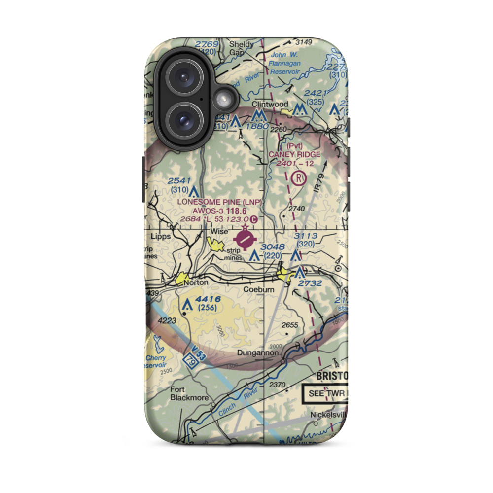 Lonesome Pine Airport (LNP) VFR Sectional  Tough iPhone Case iPhone 16 Plus model shown