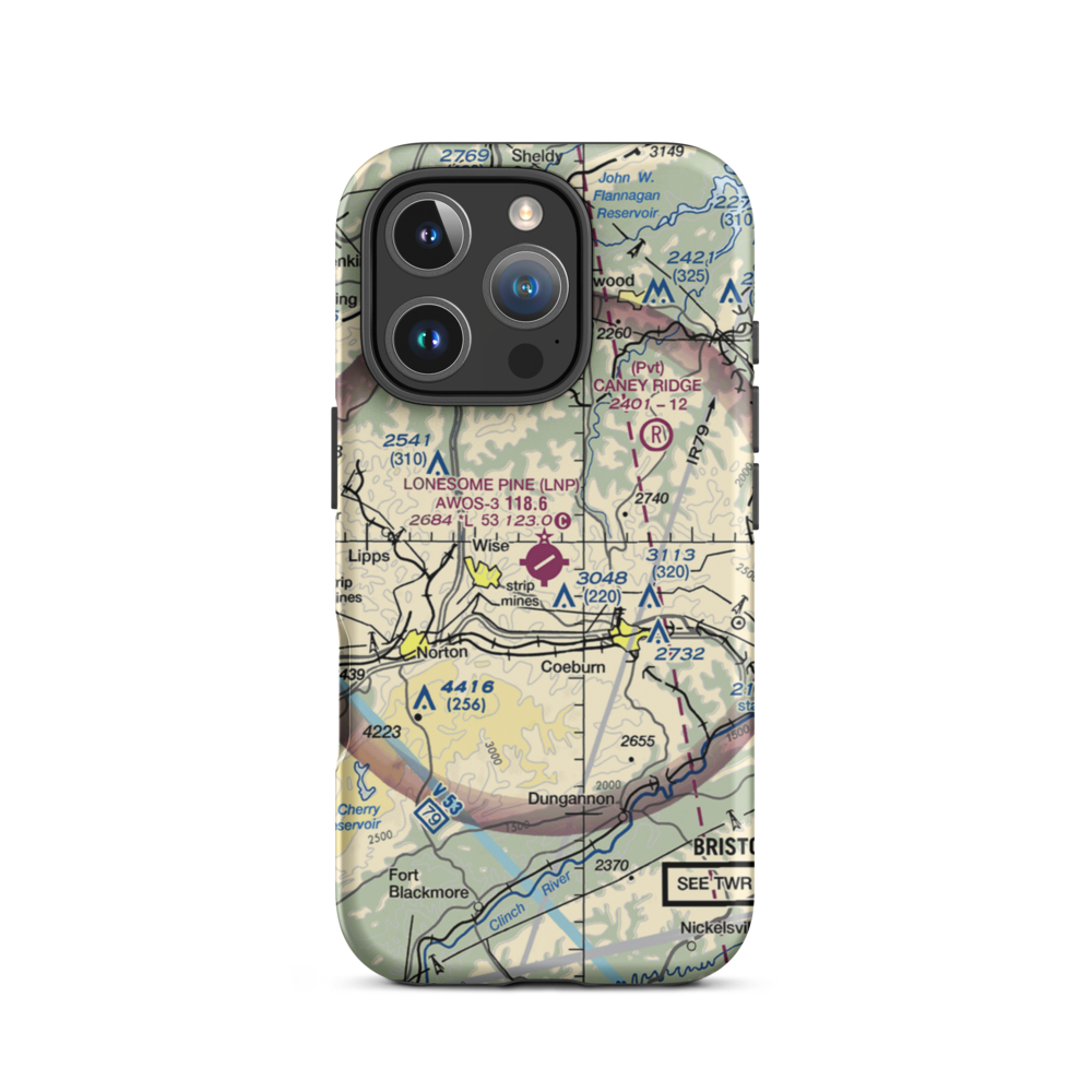 Lonesome Pine Airport (LNP) VFR Sectional  Tough iPhone Case iPhone 16 Pro model shown