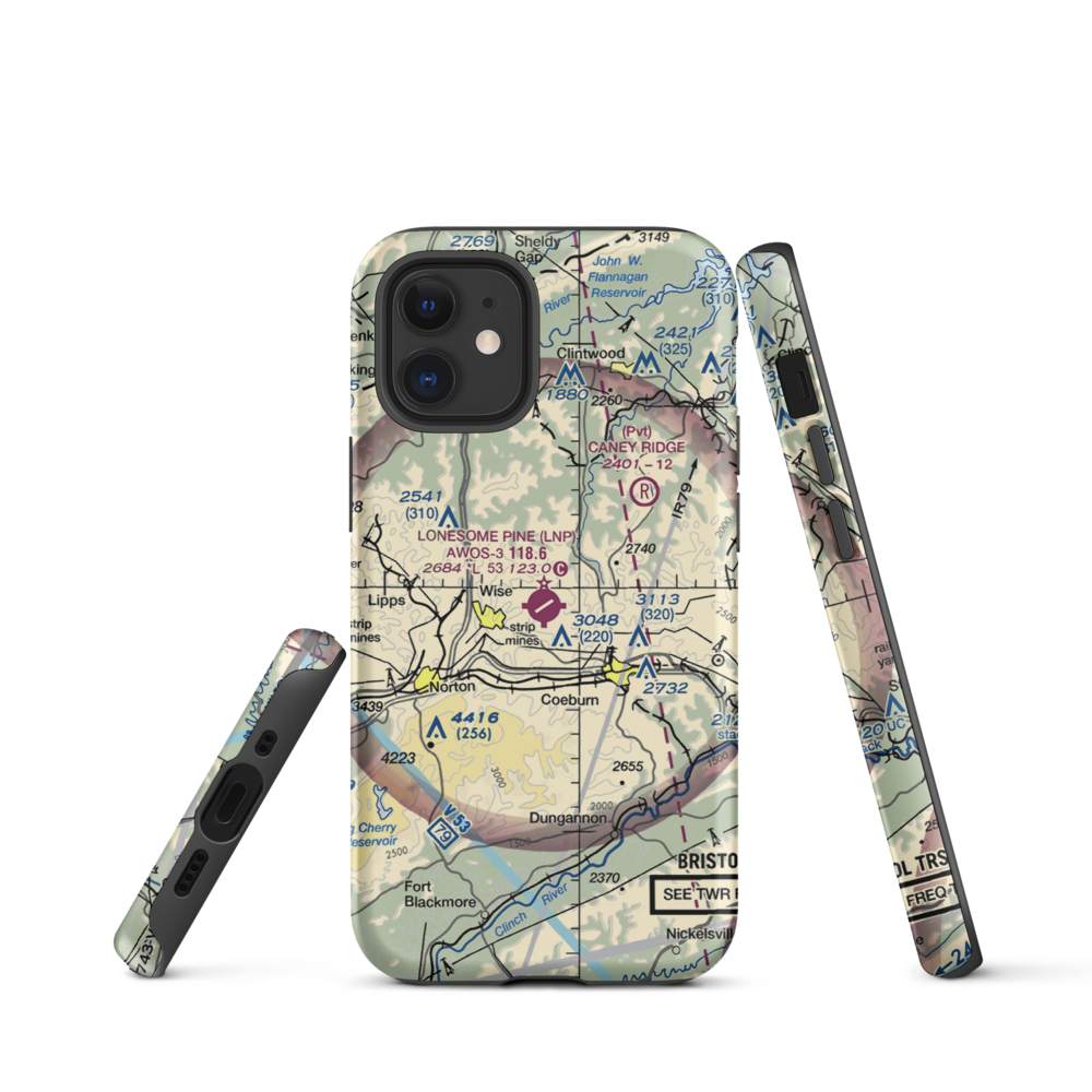 Lonesome Pine Airport (LNP) VFR Sectional  Tough iPhone Case iPhone 12 mini model shown