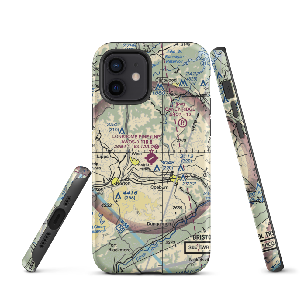 Lonesome Pine Airport (LNP) VFR Sectional  Tough iPhone Case iPhone 12 model shown