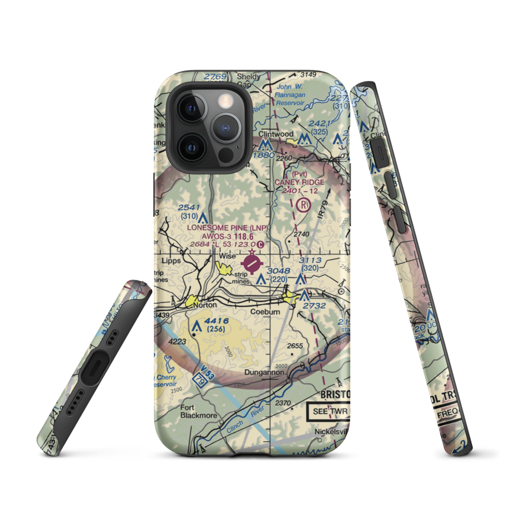 Lonesome Pine Airport (LNP) VFR Sectional  Tough iPhone Case iPhone 12 Pro model shown