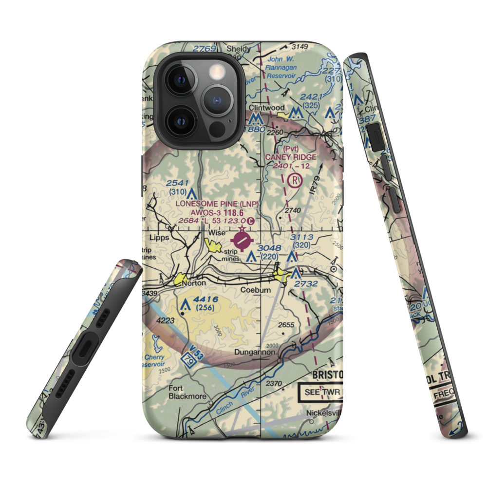 Lonesome Pine Airport (LNP) VFR Sectional  Tough iPhone Case iPhone 12 Pro Max model shown