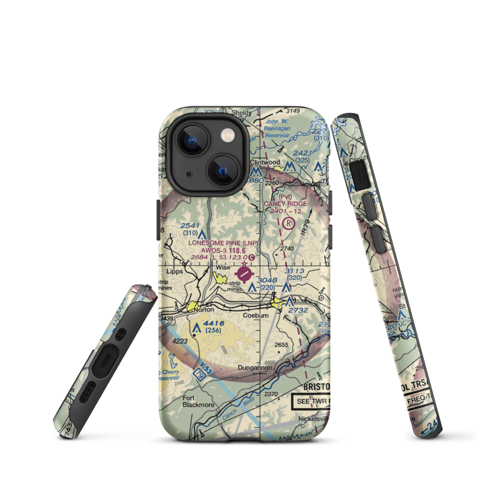 Lonesome Pine Airport (LNP) VFR Sectional  Tough iPhone Case iPhone 13 mini model shown