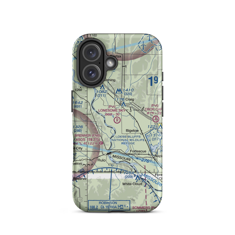 Lonesome Sky Airport (MO24) VFR Sectional  Tough iPhone Case iPhone 16 model shown