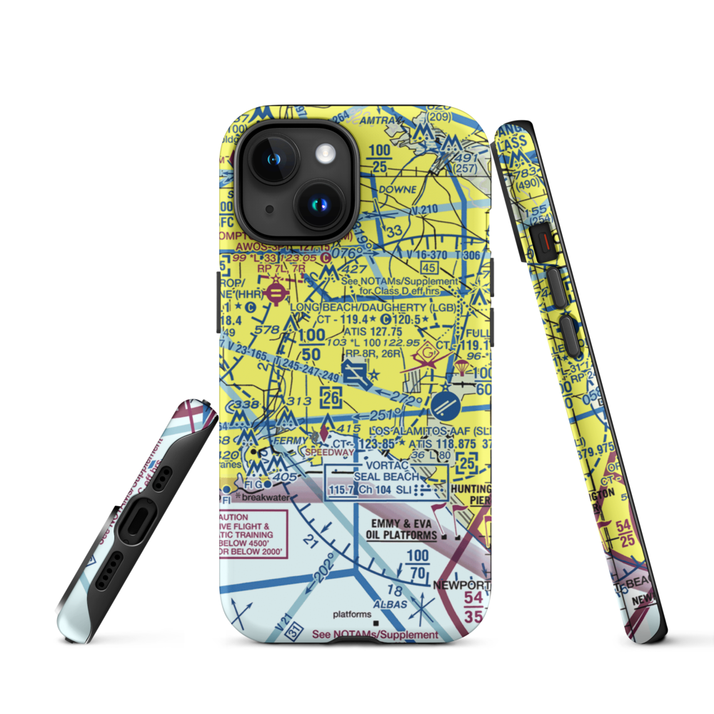 Long Beach /Daugherty Field/ Airport (LGB) VFR Sectional  Tough iPhone Case iPhone 15 model shown