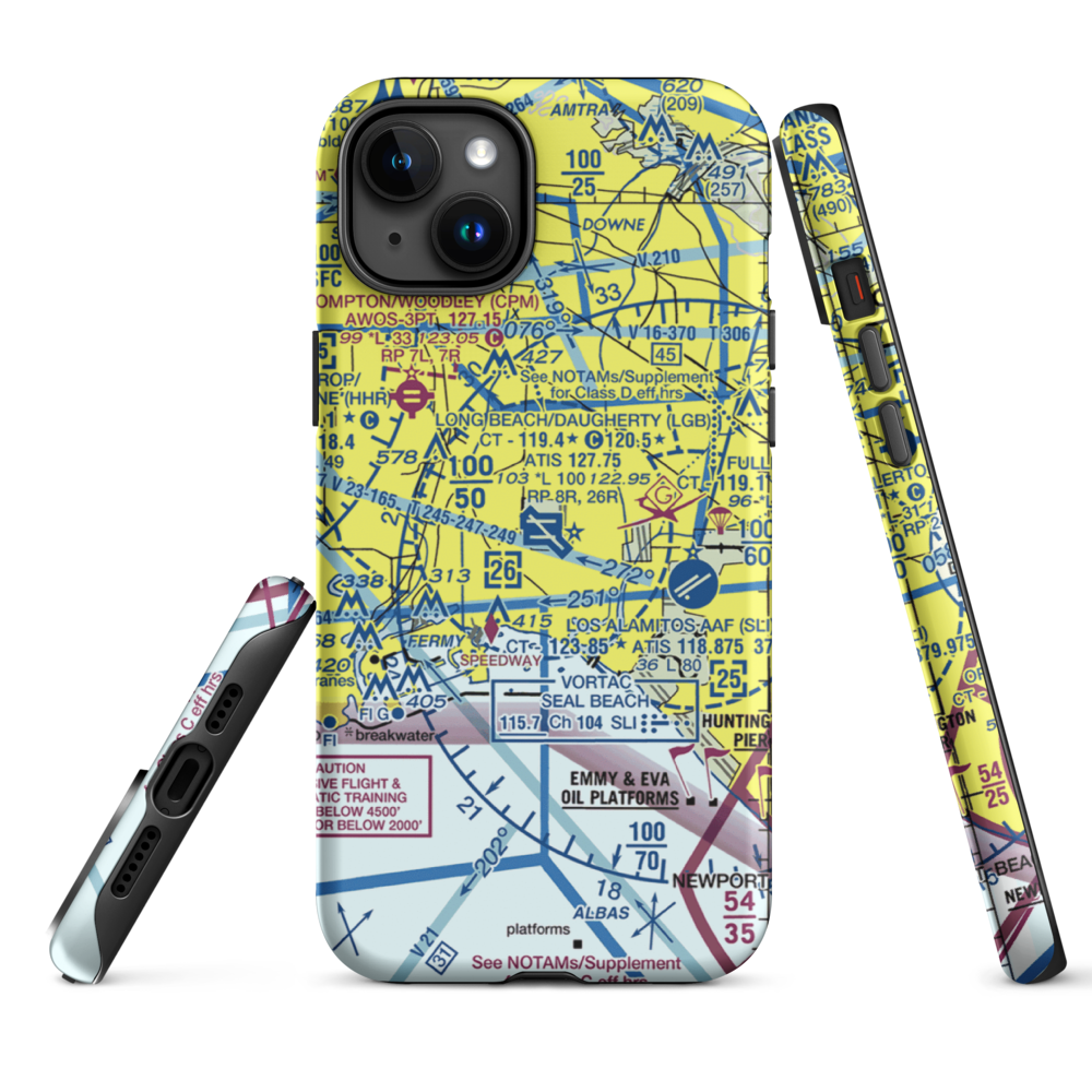 Long Beach /Daugherty Field/ Airport (LGB) VFR Sectional  Tough iPhone Case iPhone 15 Plus model shown
