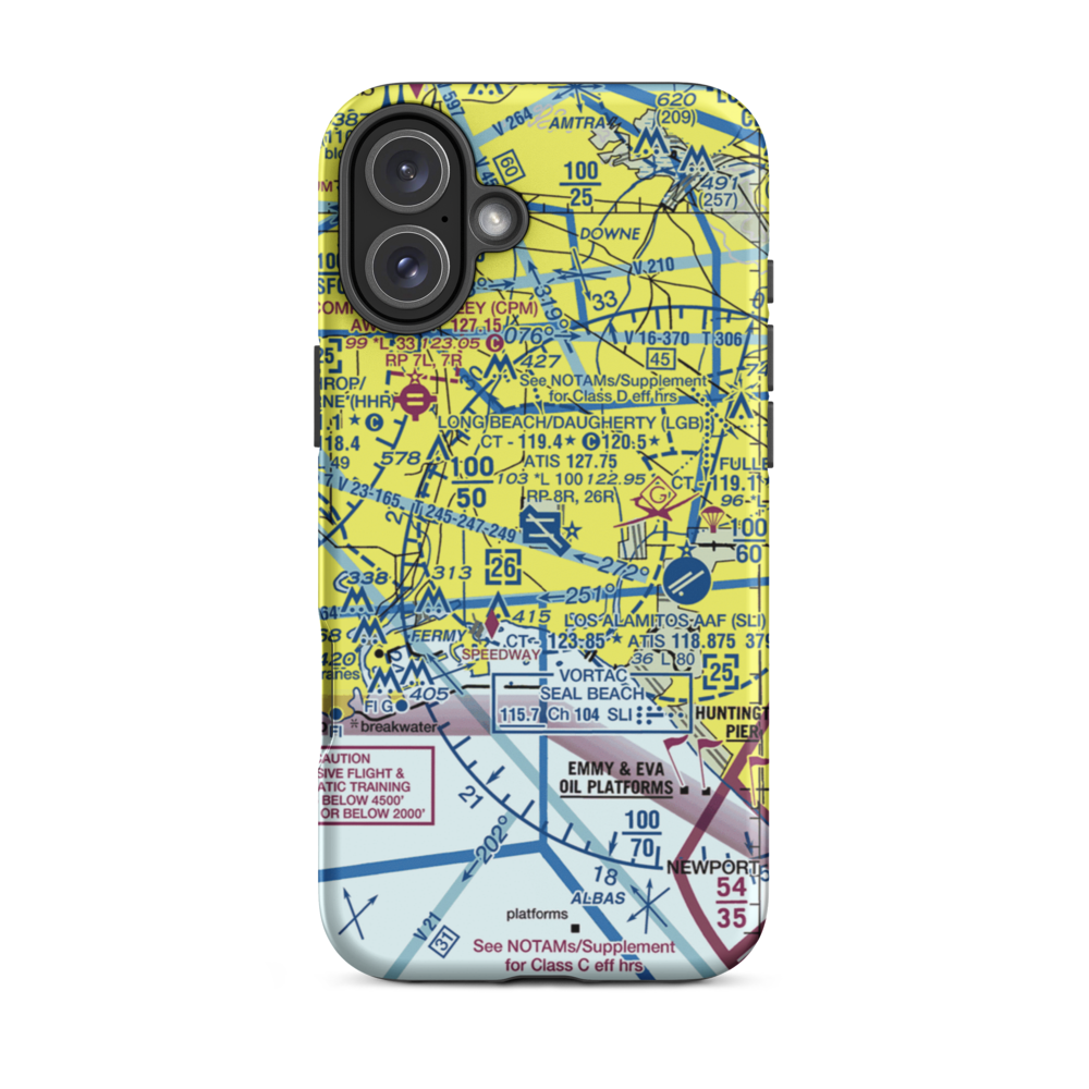 Long Beach /Daugherty Field/ Airport (LGB) VFR Sectional  Tough iPhone Case iPhone 16 Plus model shown