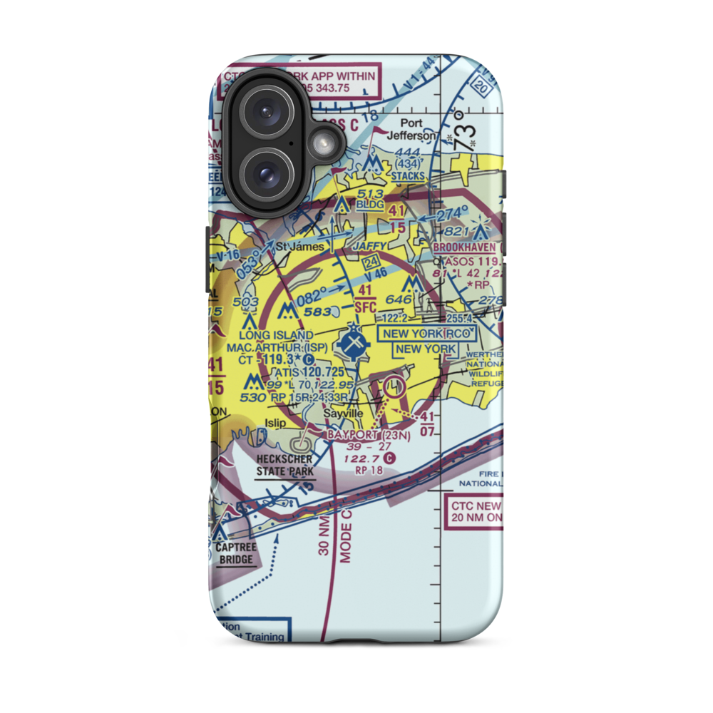 Long Island Mac Arthur Airport (ISP) VFR Sectional  Tough iPhone Case iPhone 16 Plus model shown