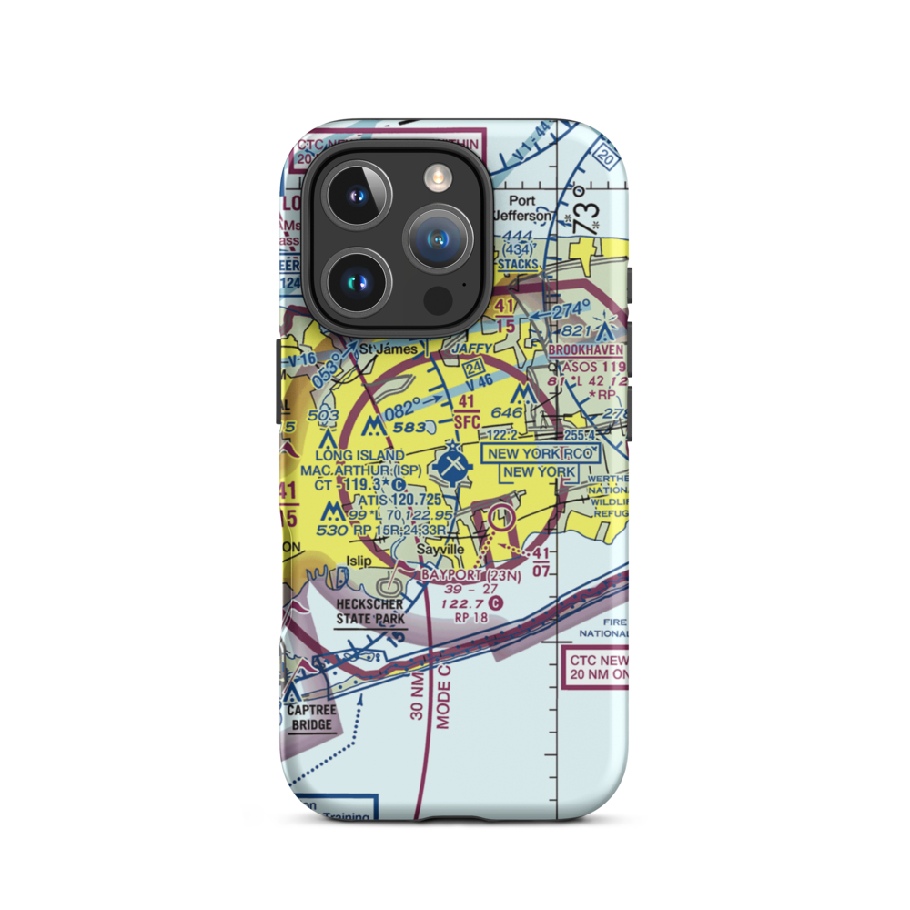 Long Island Mac Arthur Airport (ISP) VFR Sectional  Tough iPhone Case iPhone 16 Pro model shown
