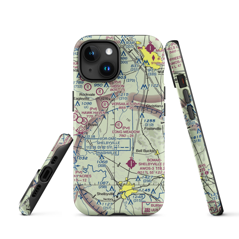 Long Meadow Airstrip (TN65) VFR Sectional  Tough iPhone Case iPhone 15 model shown