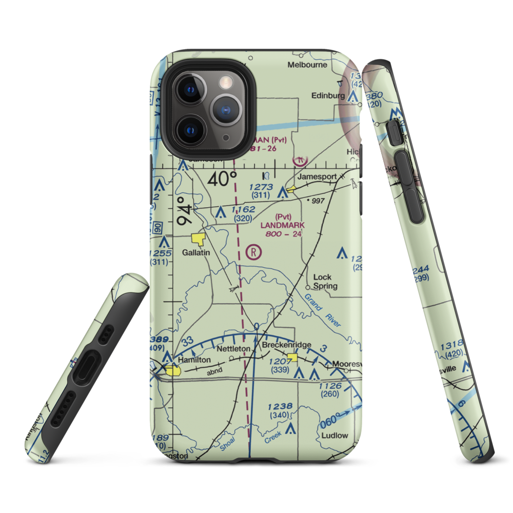 Longwood Mfg Corp Airport (1MO4) VFR Sectional  Tough iPhone Case iPhone 11 Pro model shown