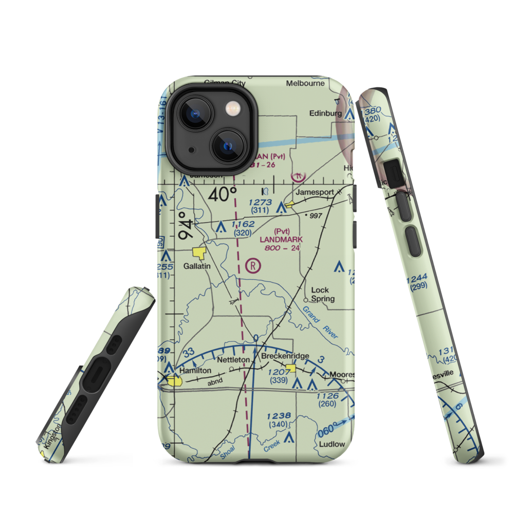 Longwood Mfg Corp Airport (1MO4) VFR Sectional  Tough iPhone Case iPhone 14 model shown