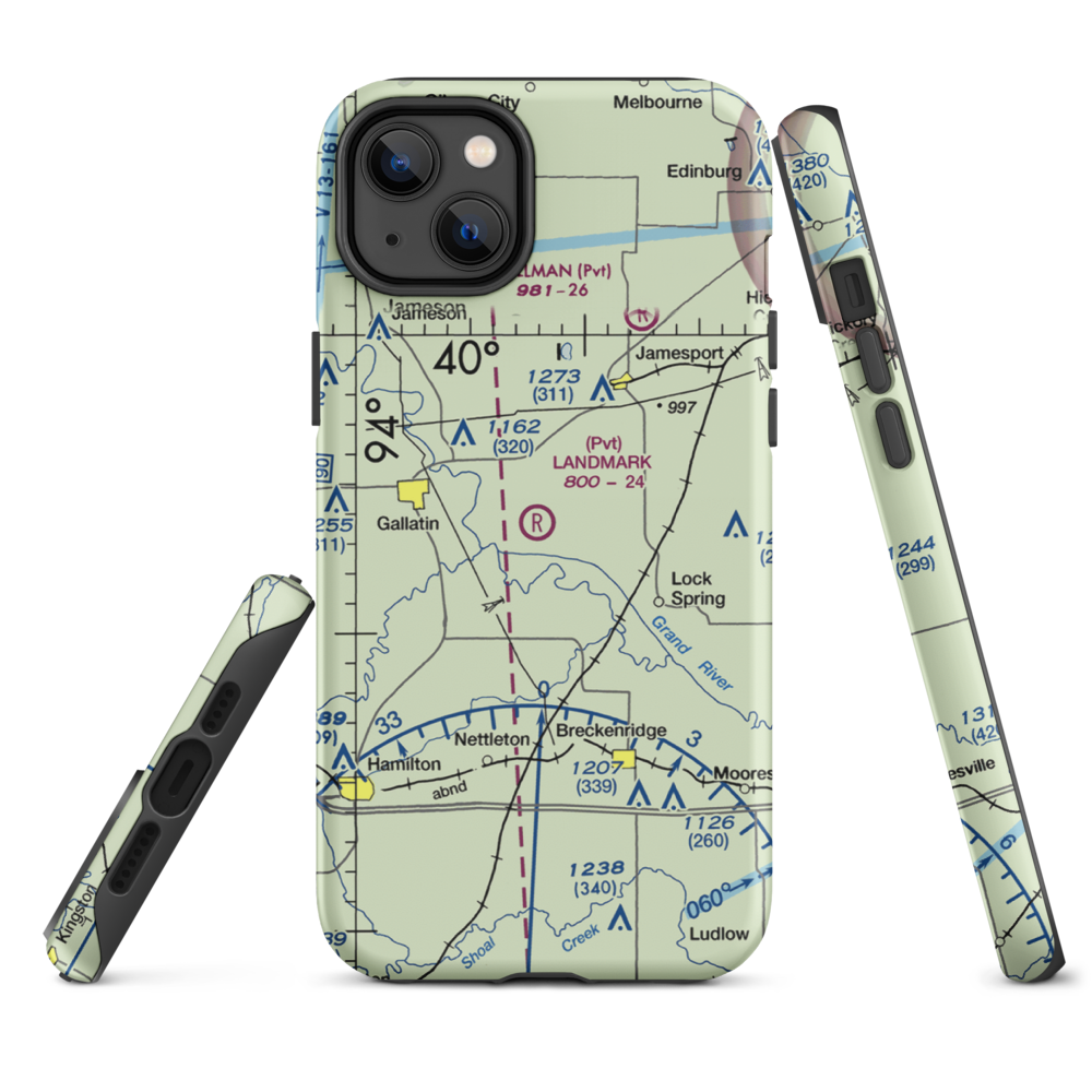 Longwood Mfg Corp Airport (1MO4) VFR Sectional  Tough iPhone Case iPhone 14 Plus model shown