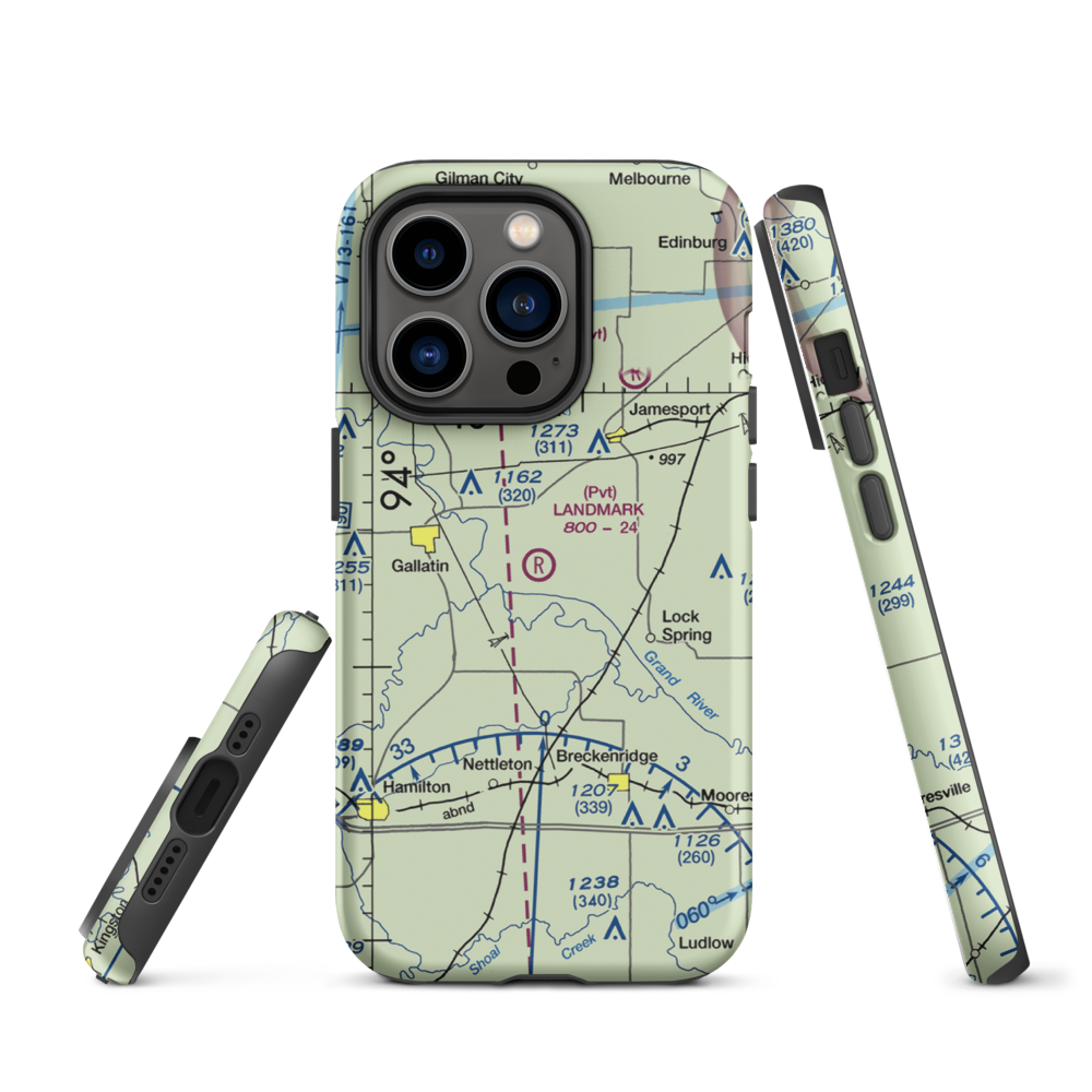 Longwood Mfg Corp Airport (1MO4) VFR Sectional  Tough iPhone Case iPhone 14 Pro model shown
