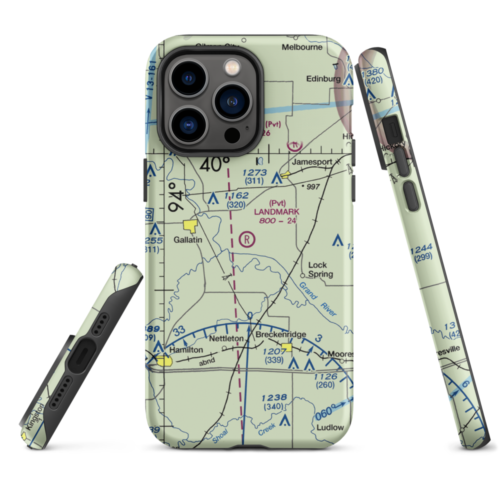 Longwood Mfg Corp Airport (1MO4) VFR Sectional  Tough iPhone Case iPhone 14 Pro Max model shown