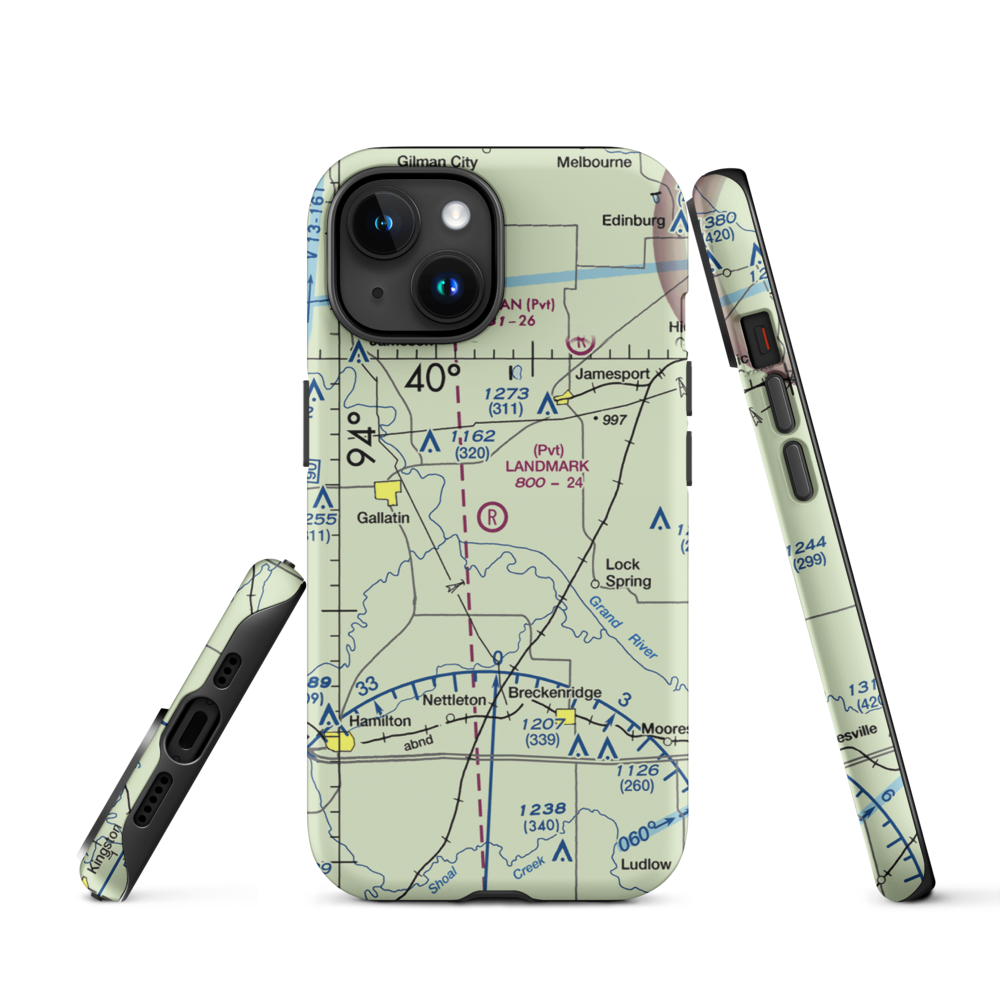 Longwood Mfg Corp Airport (1MO4) VFR Sectional  Tough iPhone Case iPhone 15 model shown
