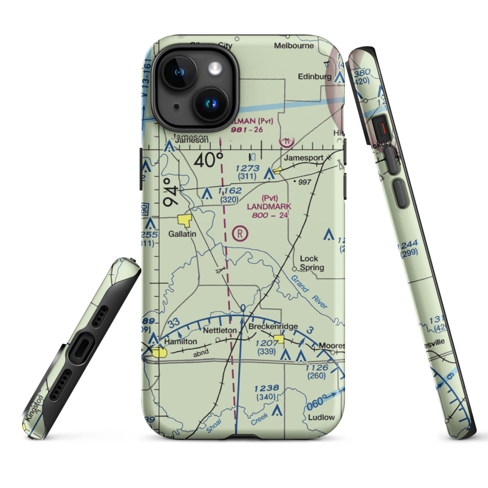 Longwood Mfg Corp Airport (1MO4) VFR Sectional  Tough iPhone Case iPhone 15 Plus model shown