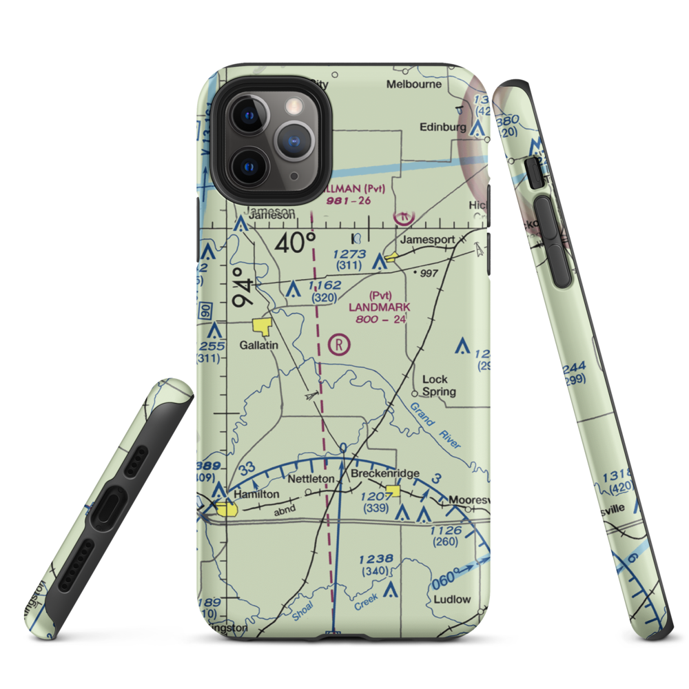 Longwood Mfg Corp Airport (1MO4) VFR Sectional  Tough iPhone Case iPhone 11 Pro Max model shown