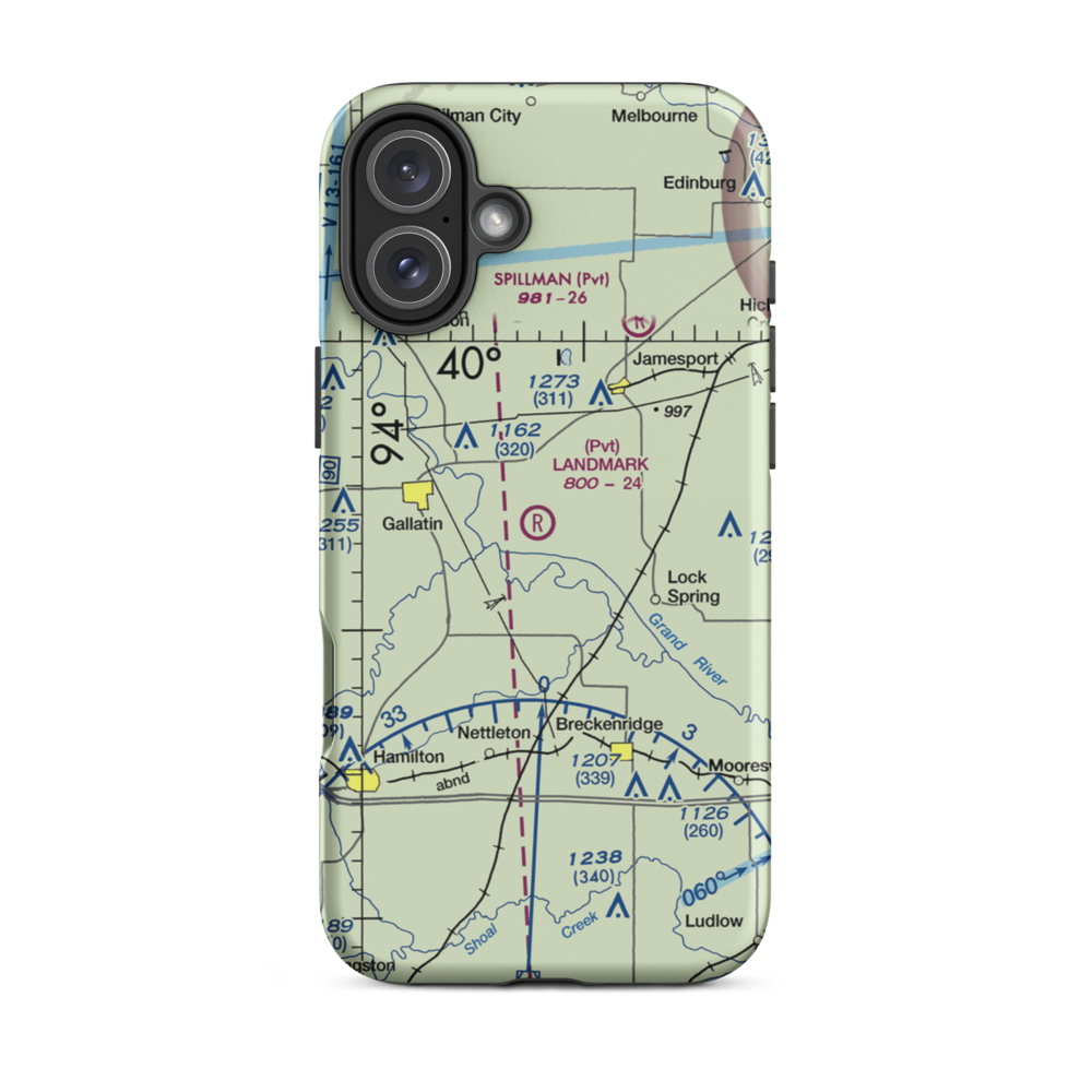 Longwood Mfg Corp Airport (1MO4) VFR Sectional  Tough iPhone Case iPhone 16 Plus model shown