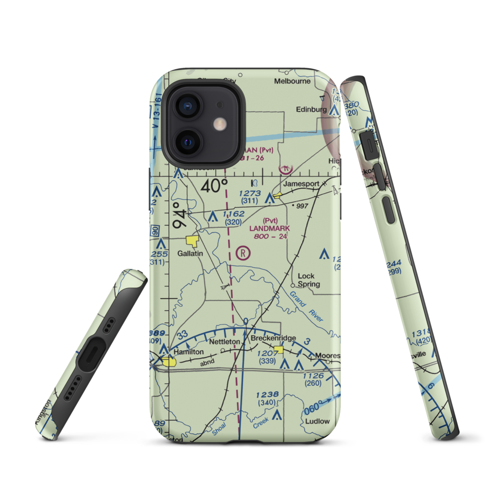 Longwood Mfg Corp Airport (1MO4) VFR Sectional  Tough iPhone Case iPhone 12 model shown