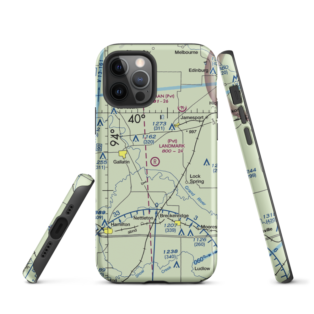 Longwood Mfg Corp Airport (1MO4) VFR Sectional  Tough iPhone Case iPhone 12 Pro model shown