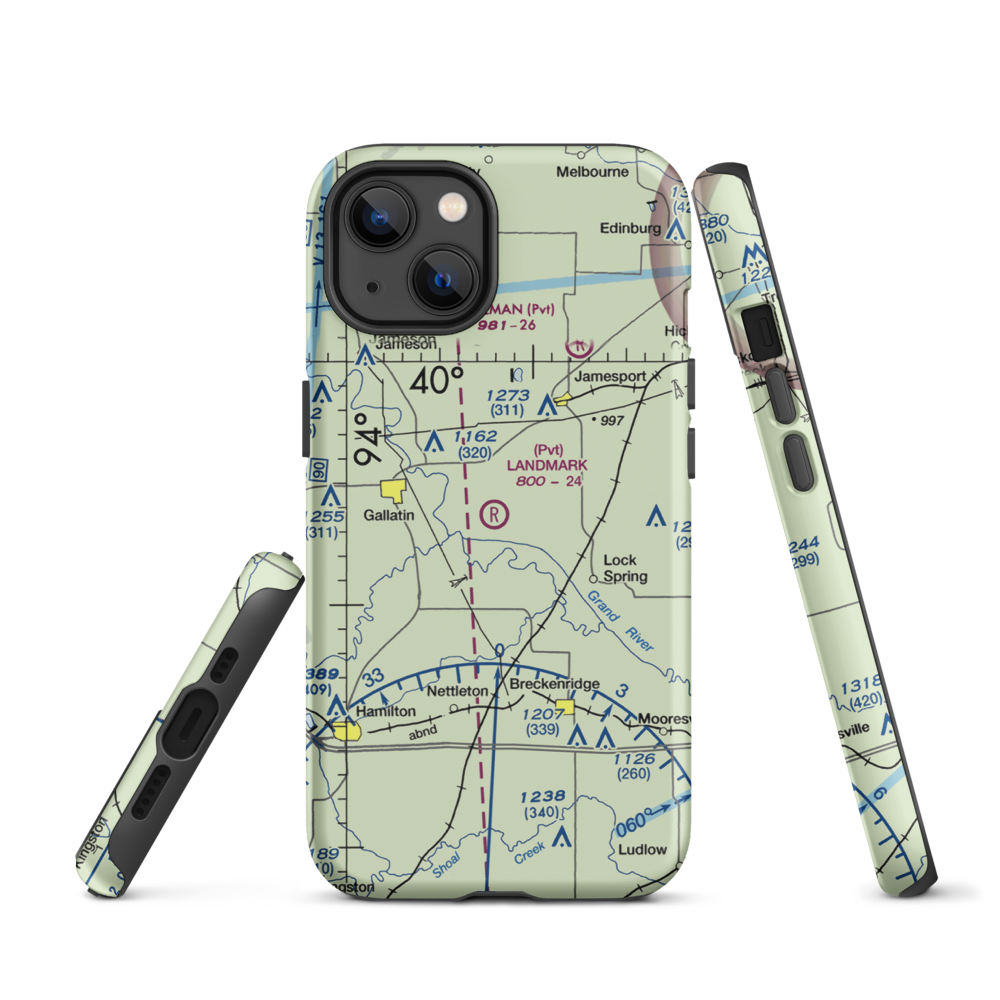 Longwood Mfg Corp Airport (1MO4) VFR Sectional  Tough iPhone Case iPhone 13 model shown