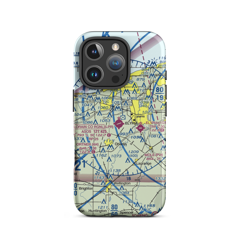 Lorain County Regional Airport (LPR) VFR Sectional  Tough iPhone Case iPhone 16 Pro model shown