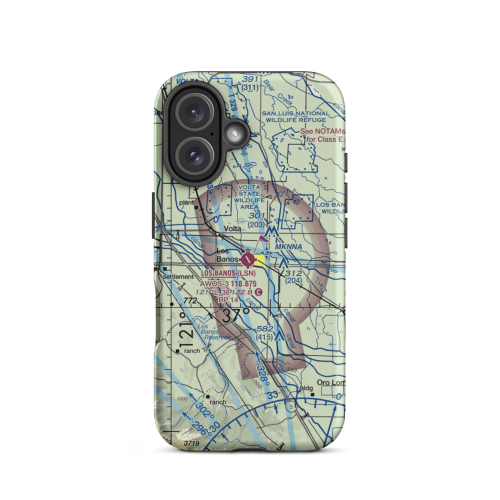 Los Banos Municipal Airport (LSN) VFR Sectional  Tough iPhone Case iPhone 16 model shown