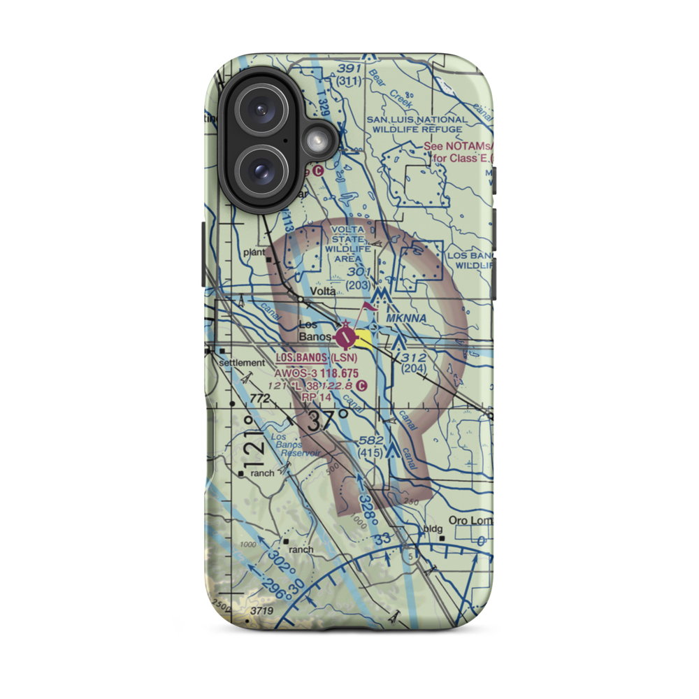 Los Banos Municipal Airport (LSN) VFR Sectional  Tough iPhone Case iPhone 16 Plus model shown