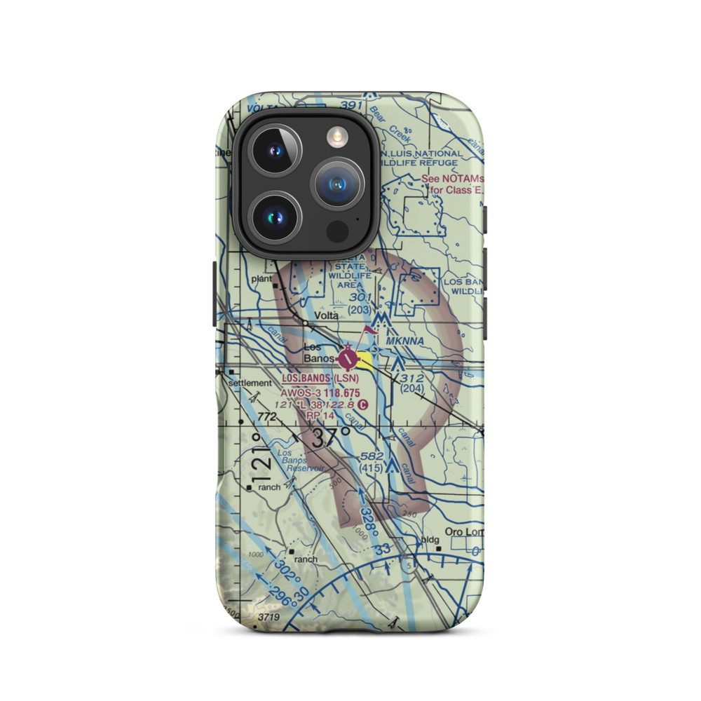 Los Banos Municipal Airport (LSN) VFR Sectional  Tough iPhone Case iPhone 16 Pro model shown
