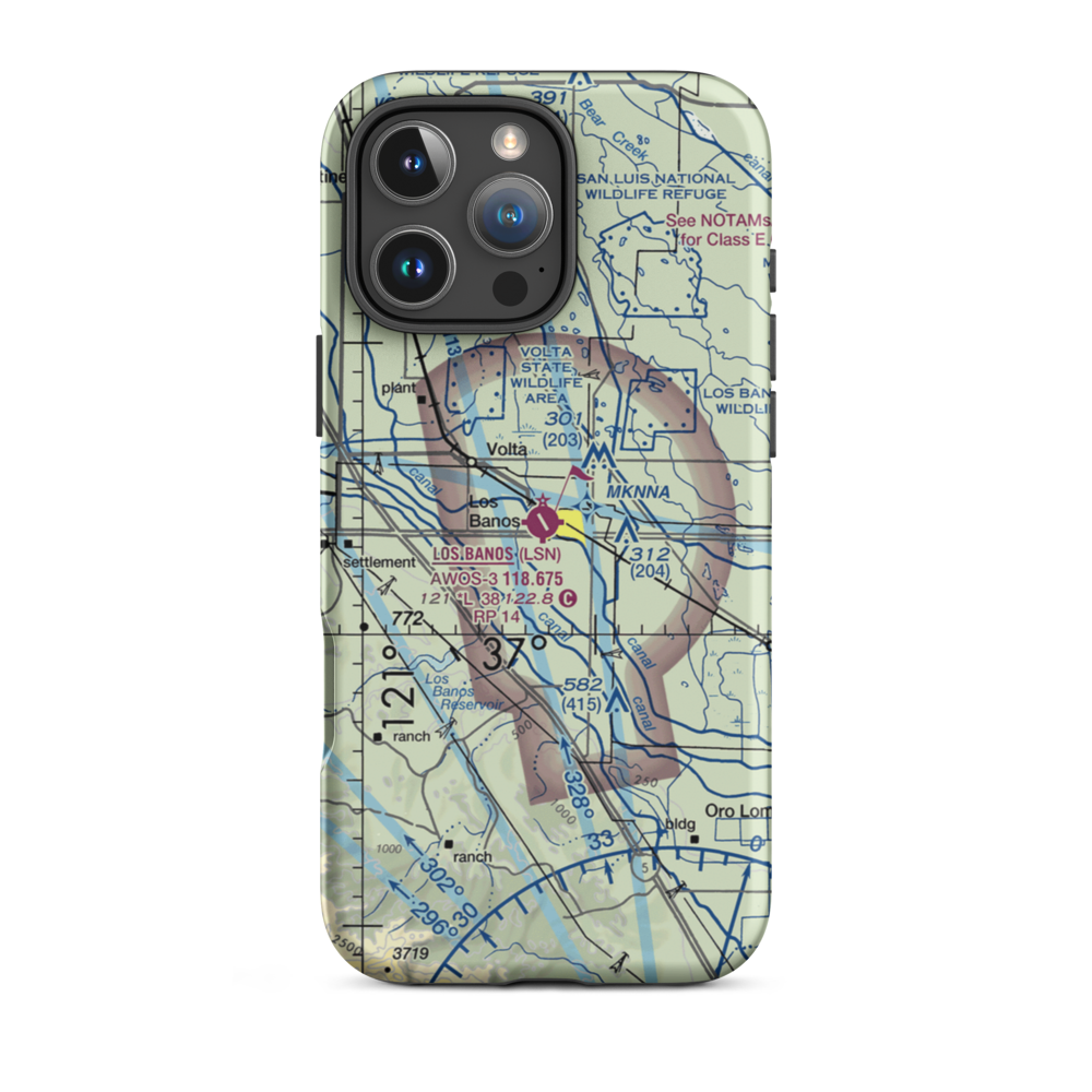 Los Banos Municipal Airport (LSN) VFR Sectional  Tough iPhone Case iPhone 16 Pro Max model shown