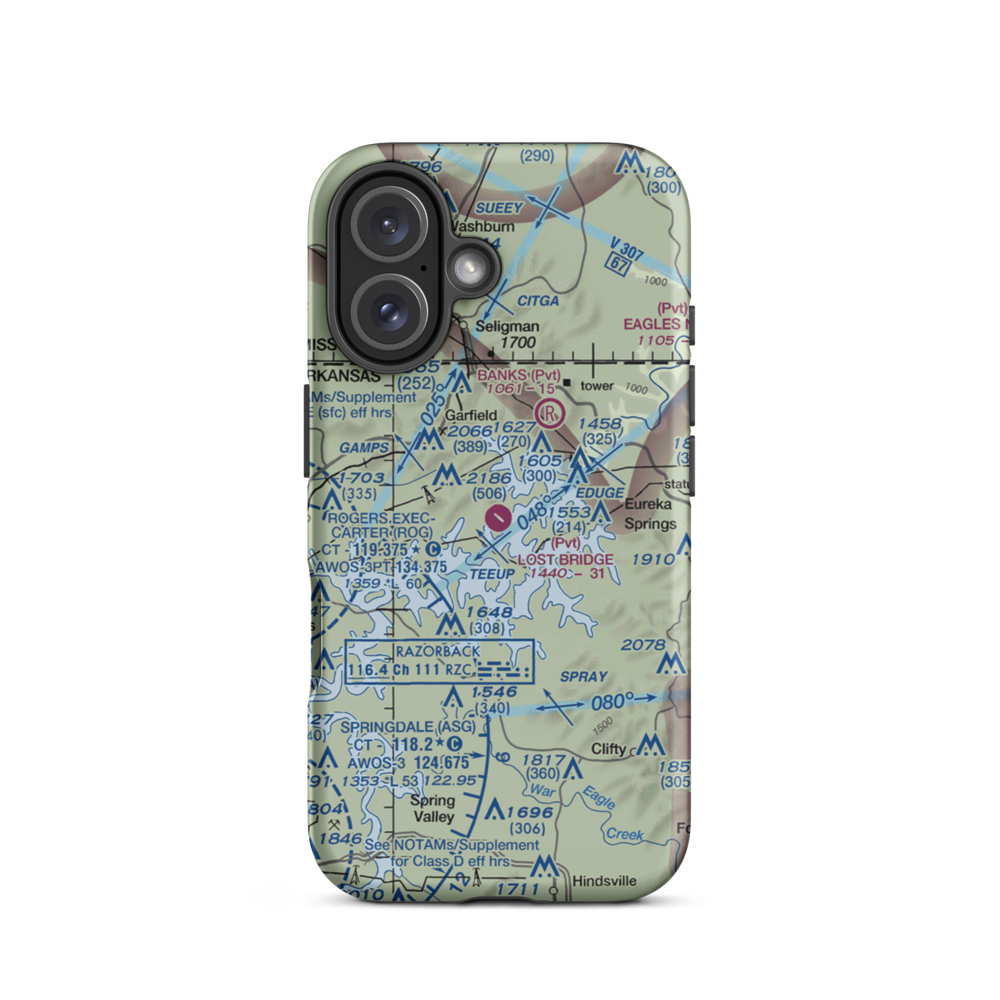 Lost Bridge Village Airport (40AR) VFR Sectional  Tough iPhone Case iPhone 16 model shown