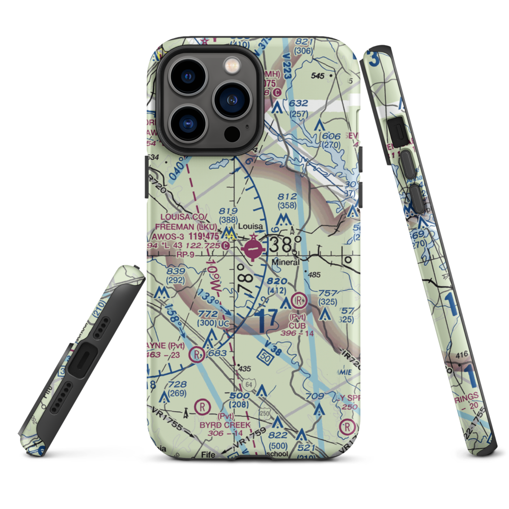 Louisa County Airport/Freeman Field (LKU) VFR Sectional  Tough iPhone Case iPhone 13 Pro Max model shown
