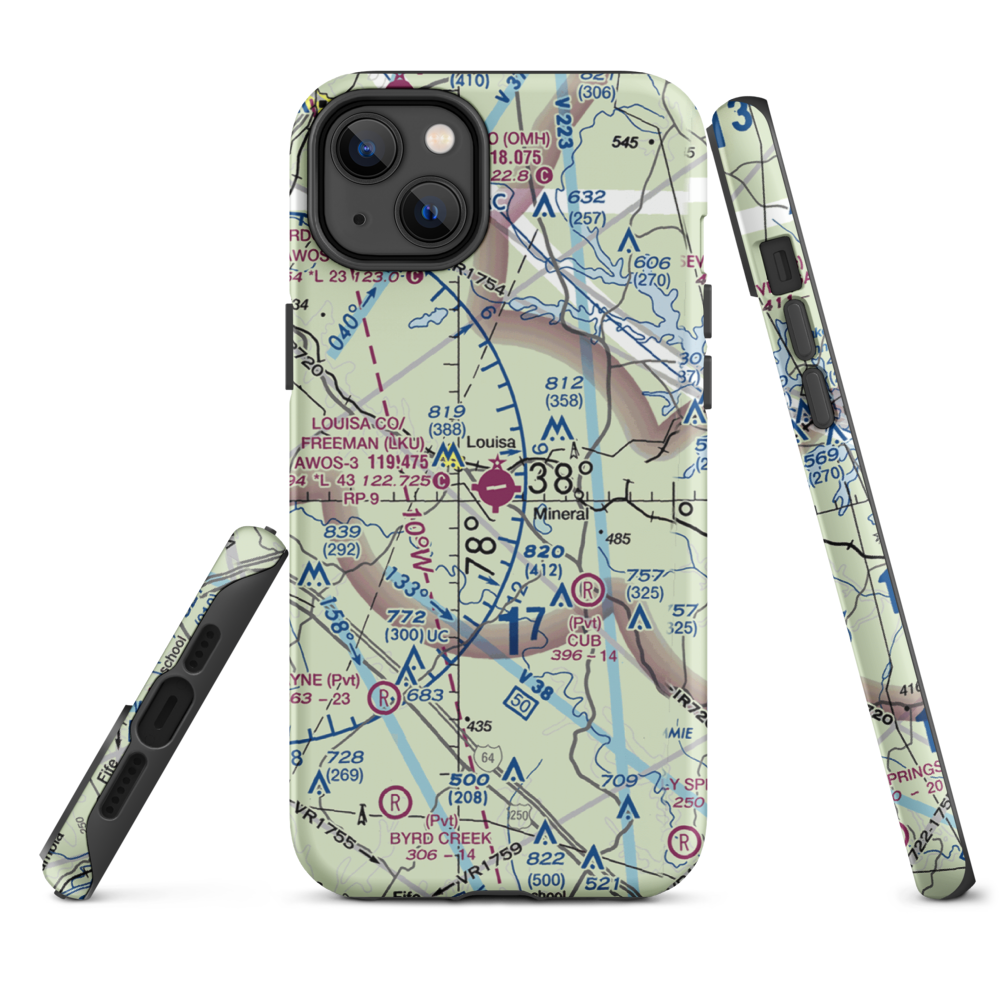 Louisa County Airport/Freeman Field (LKU) VFR Sectional  Tough iPhone Case iPhone 14 Plus model shown