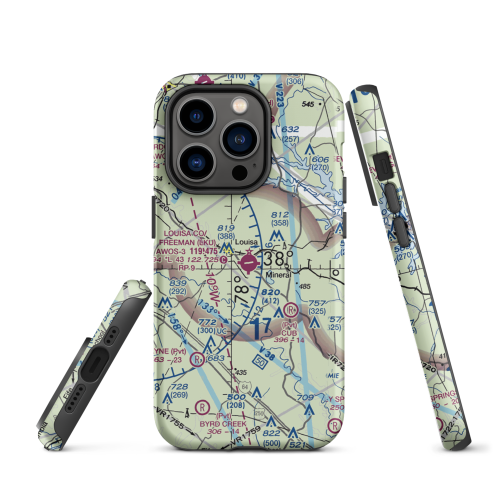 Louisa County Airport/Freeman Field (LKU) VFR Sectional  Tough iPhone Case iPhone 14 Pro model shown