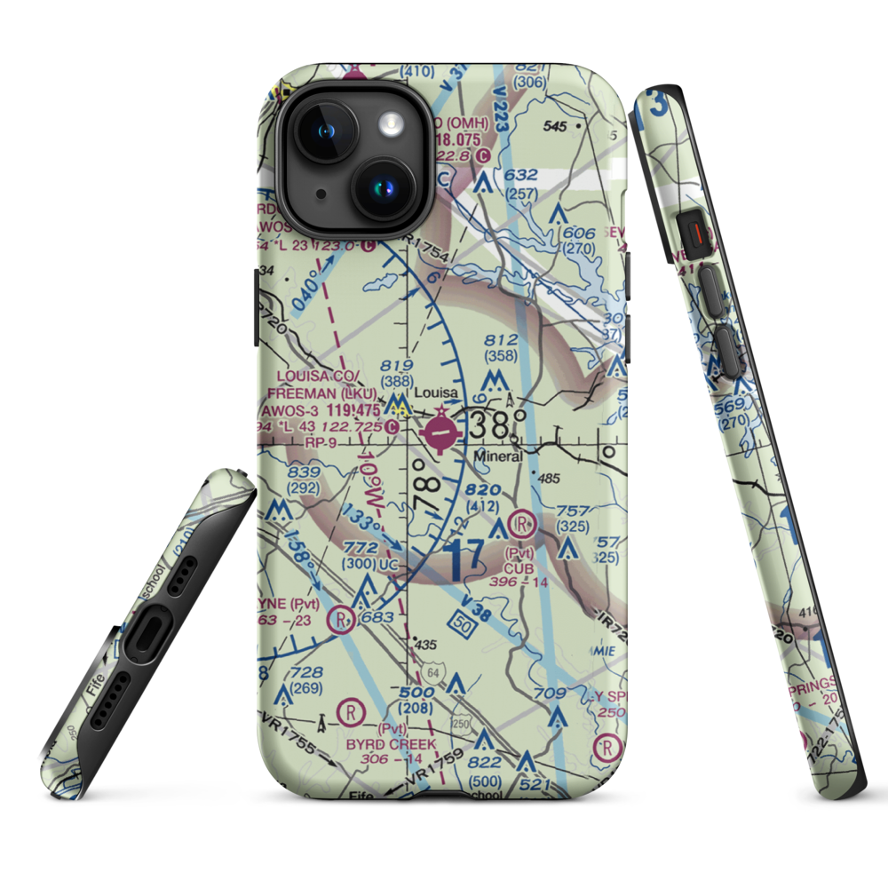 Louisa County Airport/Freeman Field (LKU) VFR Sectional  Tough iPhone Case iPhone 15 Plus model shown