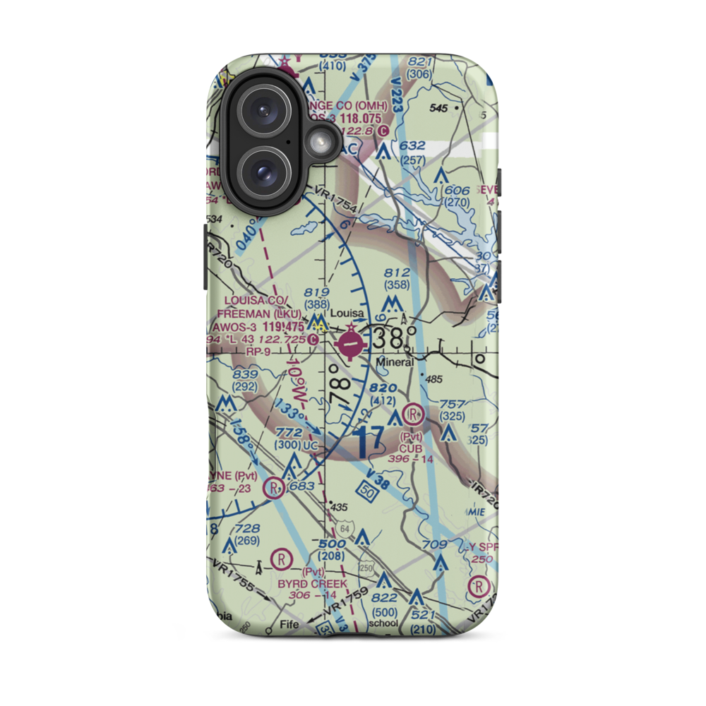 Louisa County Airport/Freeman Field (LKU) VFR Sectional  Tough iPhone Case iPhone 16 Plus model shown