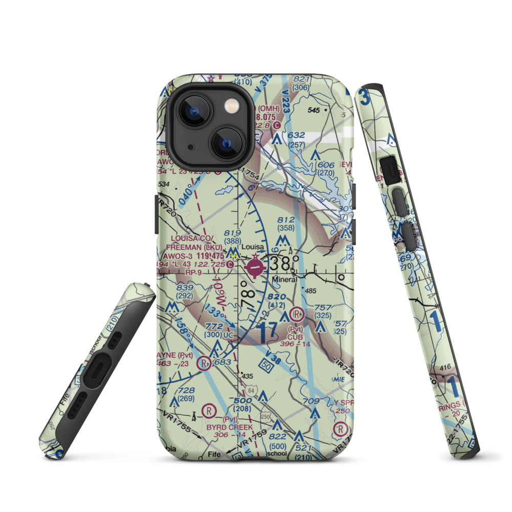 Louisa County Airport/Freeman Field (LKU) VFR Sectional  Tough iPhone Case iPhone 13 model shown