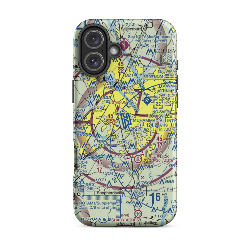 Louisville Muhammad Ali International Airport (SDF) VFR Sectional  Tough iPhone Case iPhone 16 Plus model shown