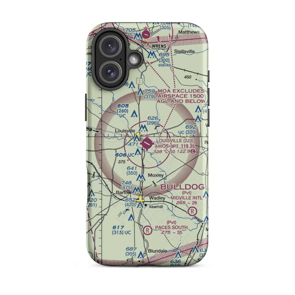 Louisville Municipal Airport (2J3) VFR Sectional  Tough iPhone Case iPhone 16 Plus model shown