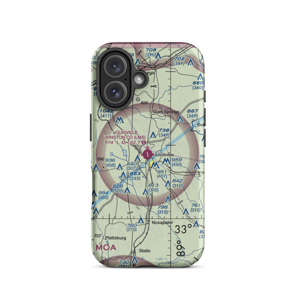 Louisville Winston County Airport (LMS) VFR Sectional  Tough iPhone Case iPhone 16 model shown