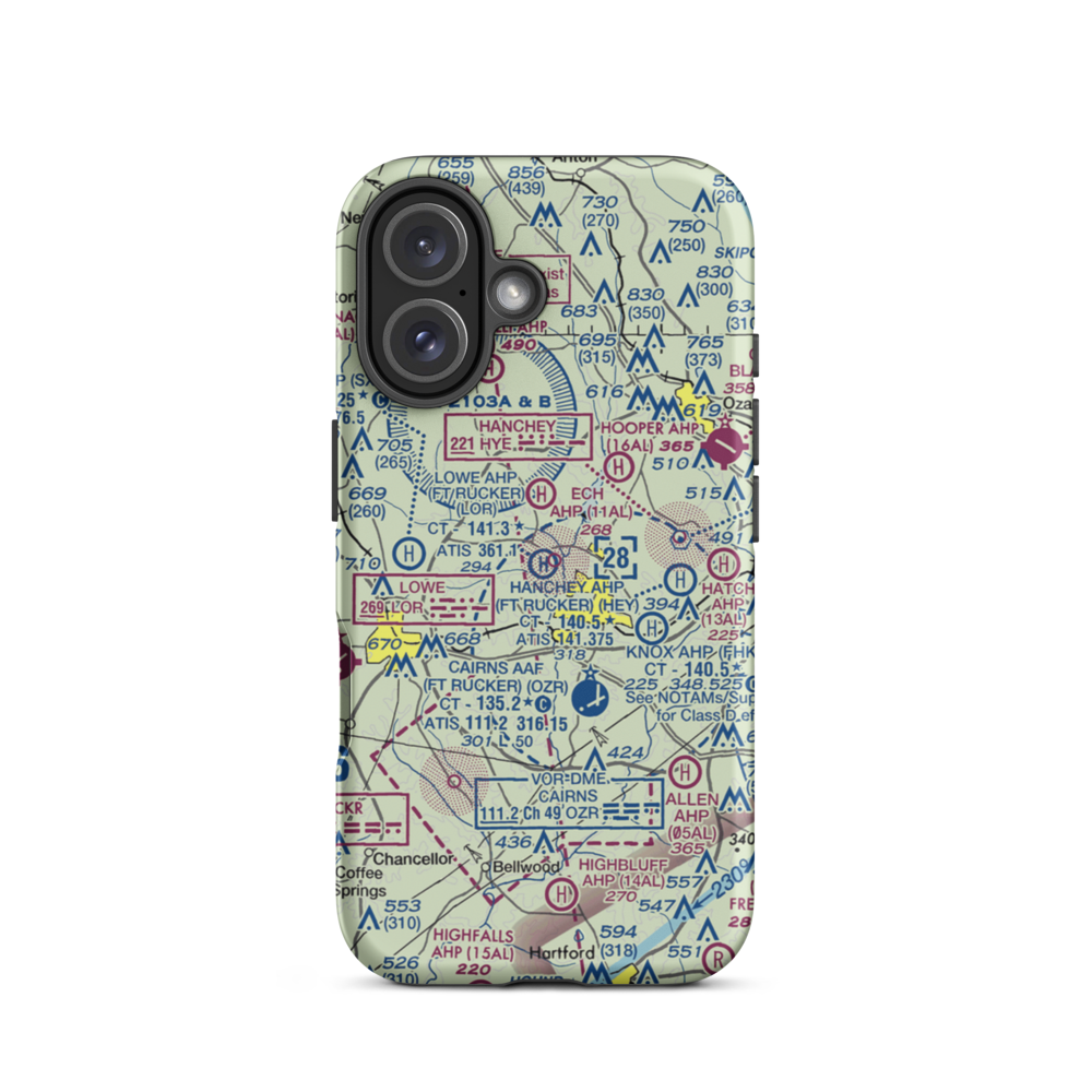 Lowe AHP (Fort Rucker) Heliport (LOR) VFR Sectional  Tough iPhone Case iPhone 16 model shown