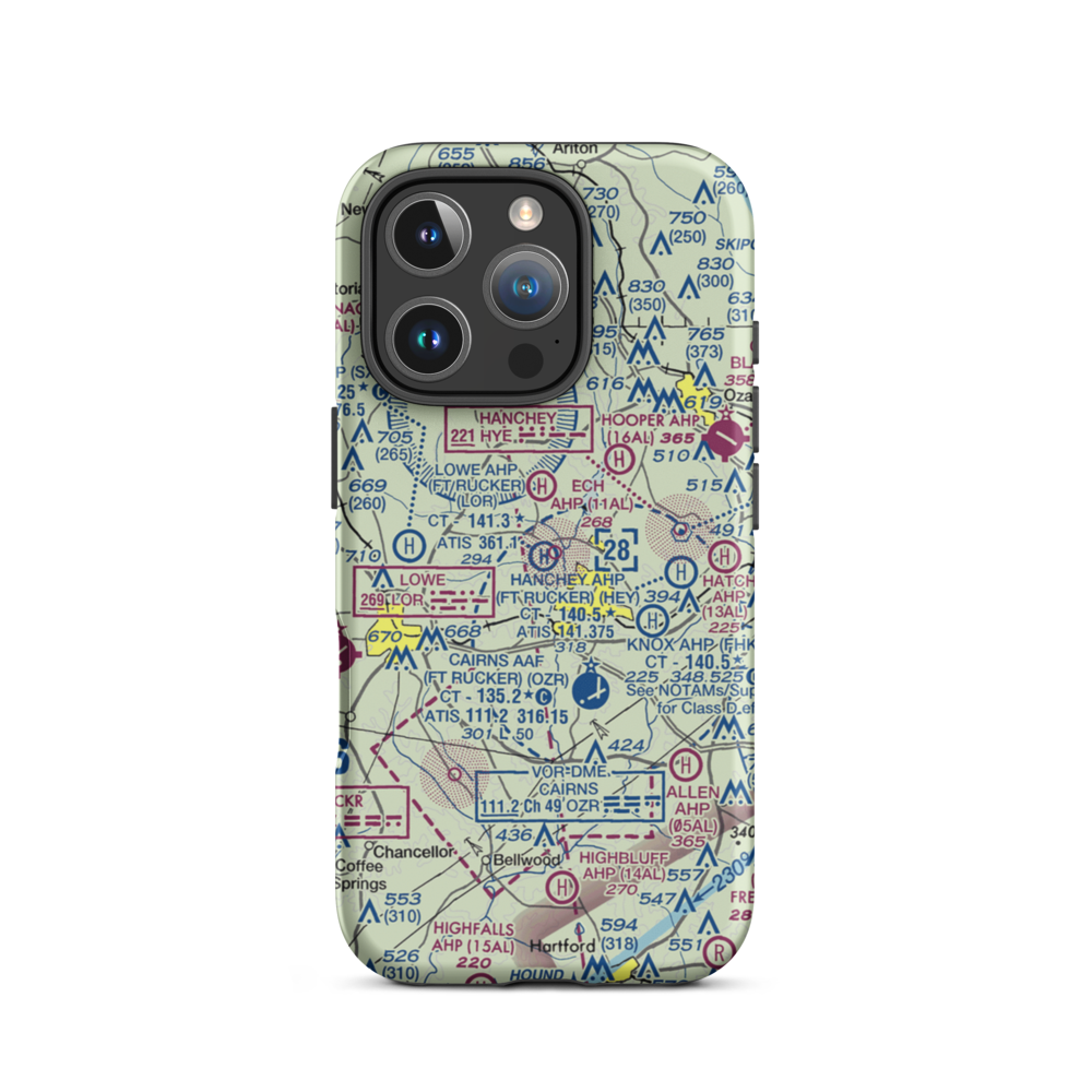 Lowe AHP (Fort Rucker) Heliport (LOR) VFR Sectional  Tough iPhone Case iPhone 16 Pro model shown