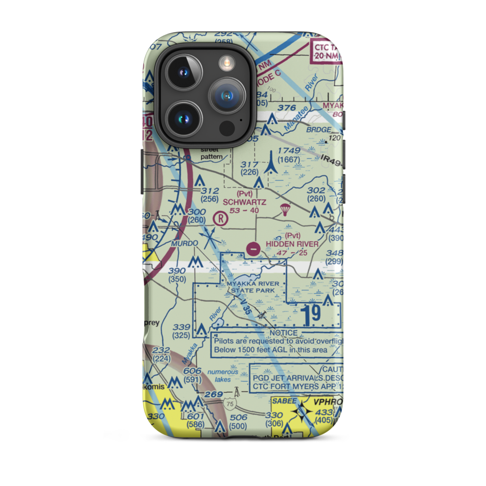 Lowe's Airport (FA77) VFR Sectional  Tough iPhone Case iPhone 16 Pro Max model shown