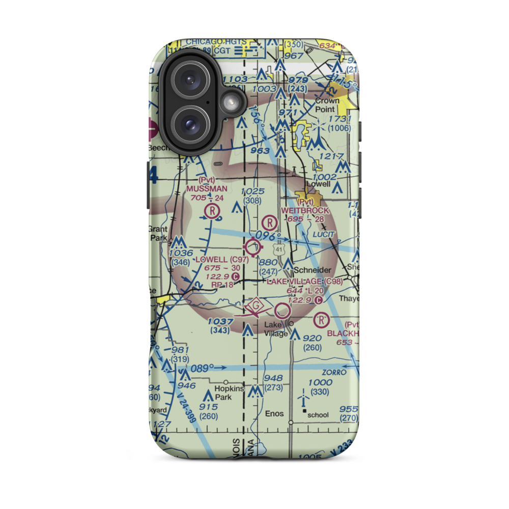 Lowell Airport (C97) VFR Sectional  Tough iPhone Case iPhone 16 Plus model shown