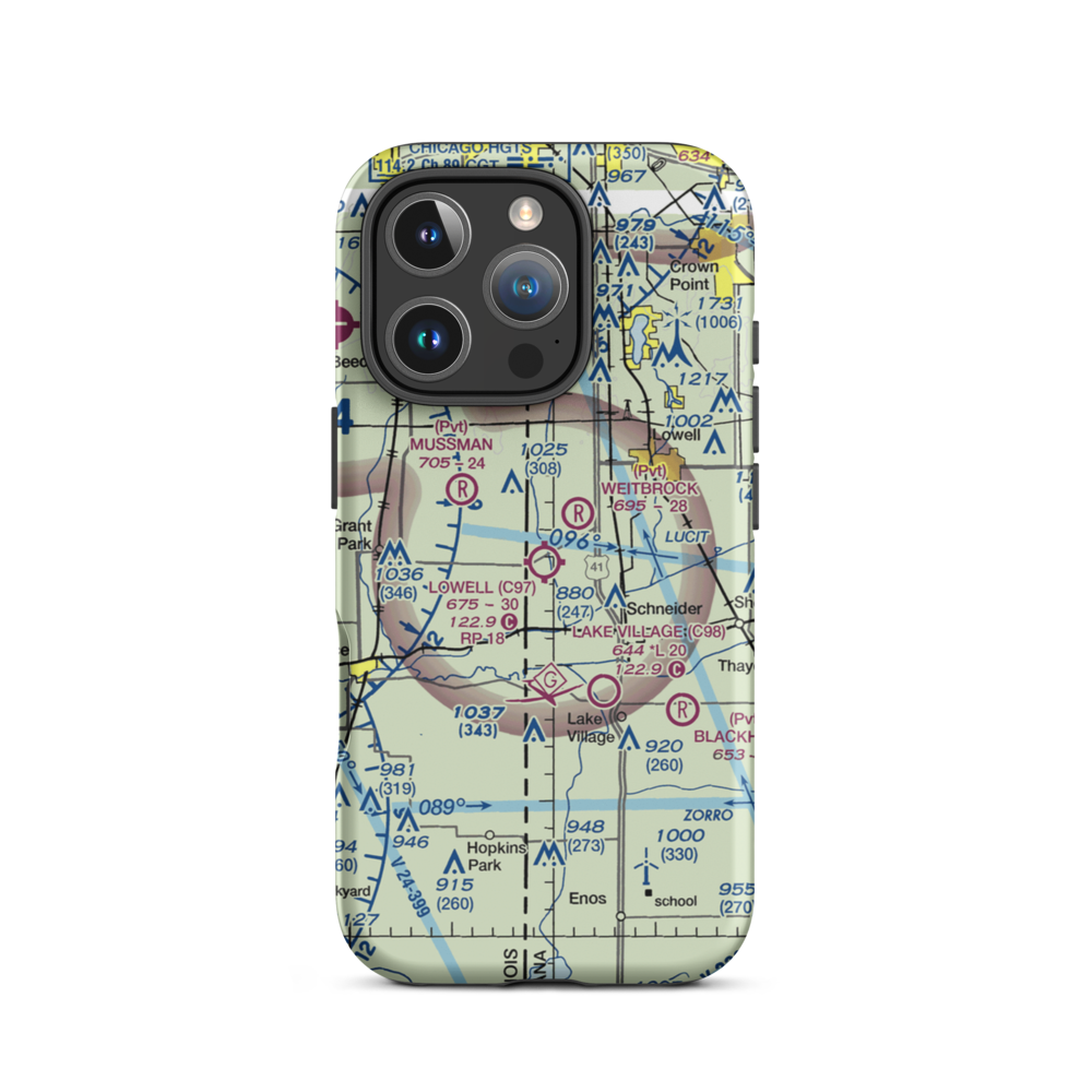 Lowell Airport (C97) VFR Sectional  Tough iPhone Case iPhone 16 Pro model shown